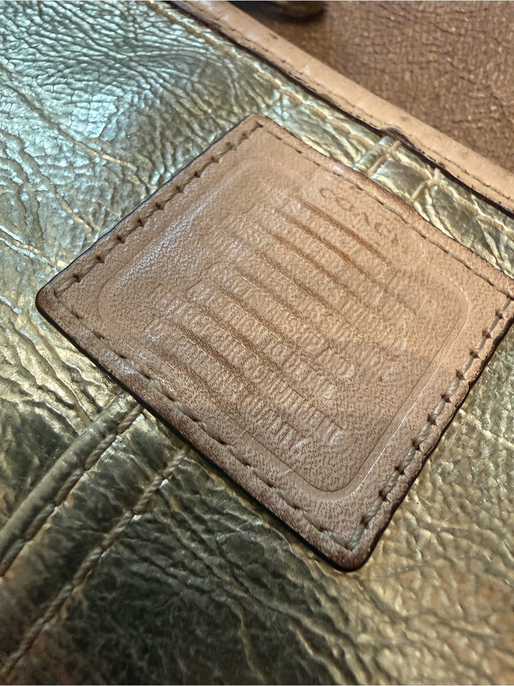 Coach Metallic Gold Leather Wristlet with Tan Trim - Picture 7 of 8